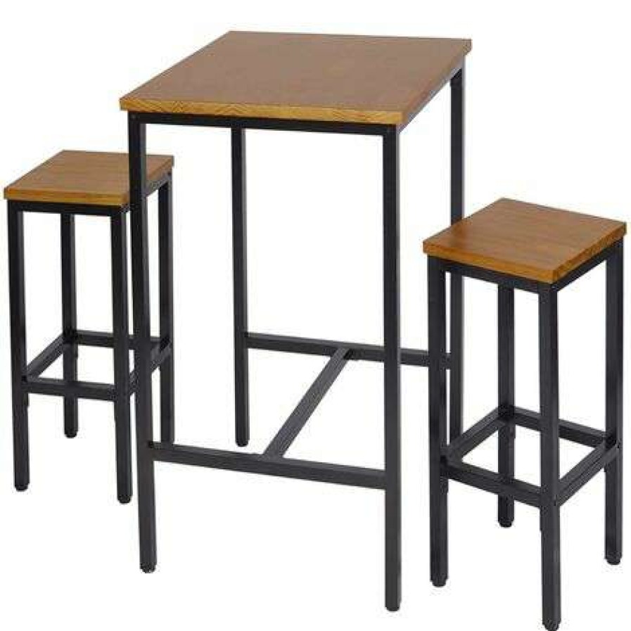 Table Haute Et Bar * | Offres Helloshop26 Ensemble Table De Bar Table De Bistrot En 3 Parties Avec 2 Chaises Chene Beige