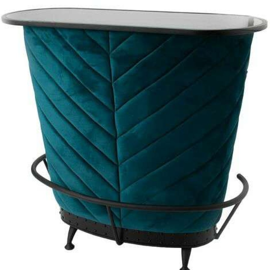 Table Haute Et Bar * | Meilleure Vente Amadeus Bar En Velours Bleu Canard Duck Bleu Bleu Canard