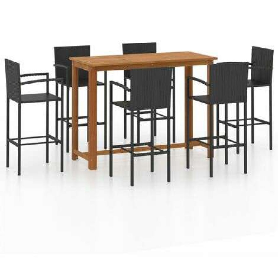 Table Haute Et Bar * | De Gros Hommoo Ensemble De Bar De Jardin 7 Pcs Noir