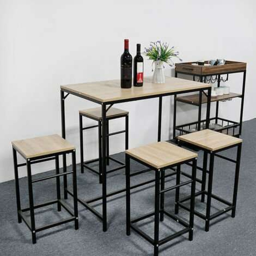 Table Haute Et Bar * | Acheter Bathrins Ensemble Table De Bar Bistrot + 4 Tabourets, Set De 1 Table + 4 Tabourets, Table Mange-Debout Table Haute Cuisine