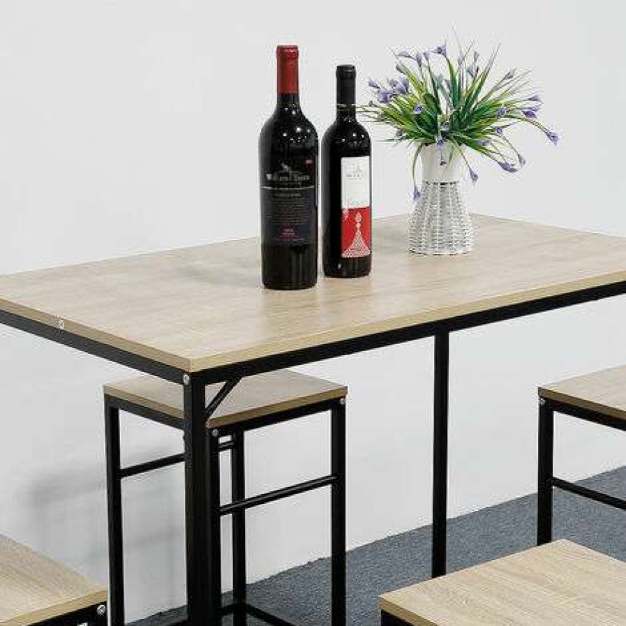 Table Haute Et Bar * | Acheter Bathrins Ensemble Table De Bar Bistrot + 4 Tabourets, Set De 1 Table + 4 Tabourets, Table Mange-Debout Table Haute Cuisine