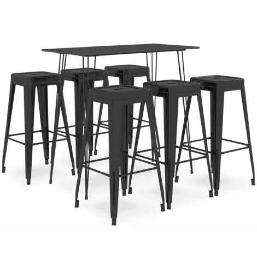 Table Haute Et Bar * | Vente Flash Ensemble De Bar 7 Pcs Noir Vidaxl