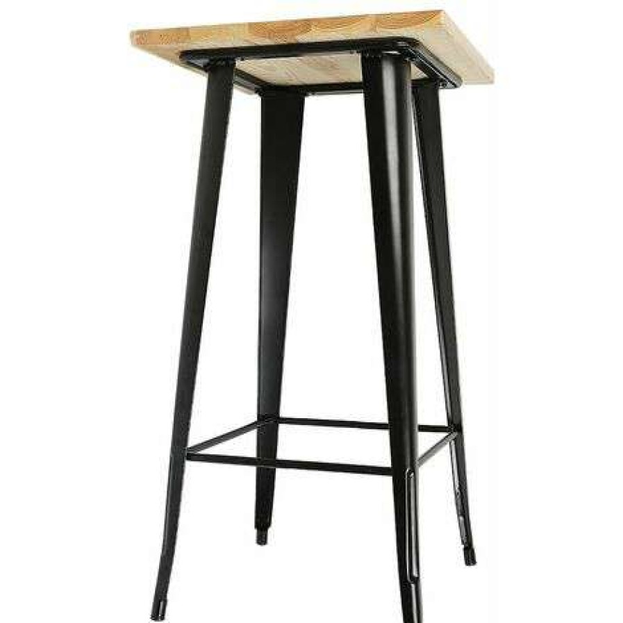 Table Haute Et Bar * | Promo Jeobest Table Haute Mange Debout Bar Bistrot Noir 103 Cm Pinede Et Acier Noir Couleur Du Bois Naturel