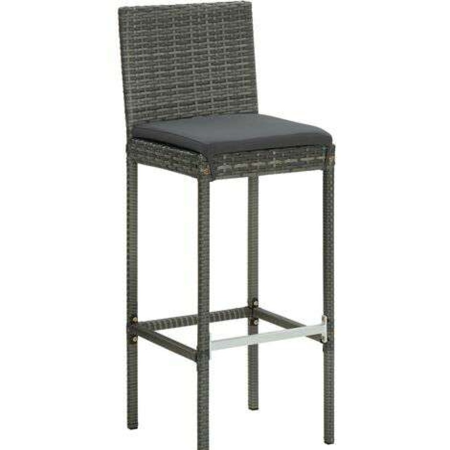 Table Haute Et Bar * | Sortie Topdeal Ensemble De Bar De Jardin 7 Pcs Et Coussins Resine Tressee Gris Ff3064799_Fr