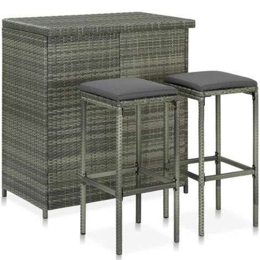 Table Haute Et Bar * | Bon Marche Asupermall Ensemble De Bar 3 Pcs Resine Tressee Gris