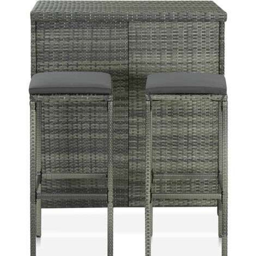 Table Haute Et Bar * | Bon Marche Asupermall Ensemble De Bar 3 Pcs Resine Tressee Gris