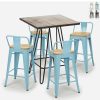 Table Haute Et Bar * | Acheter Ahd Amazing Home Design Ensemble 4 Tabourets Style Tolix Table 60X60Cm Industriel Mason Noix Steel Top Light | Couleur: Turquoise