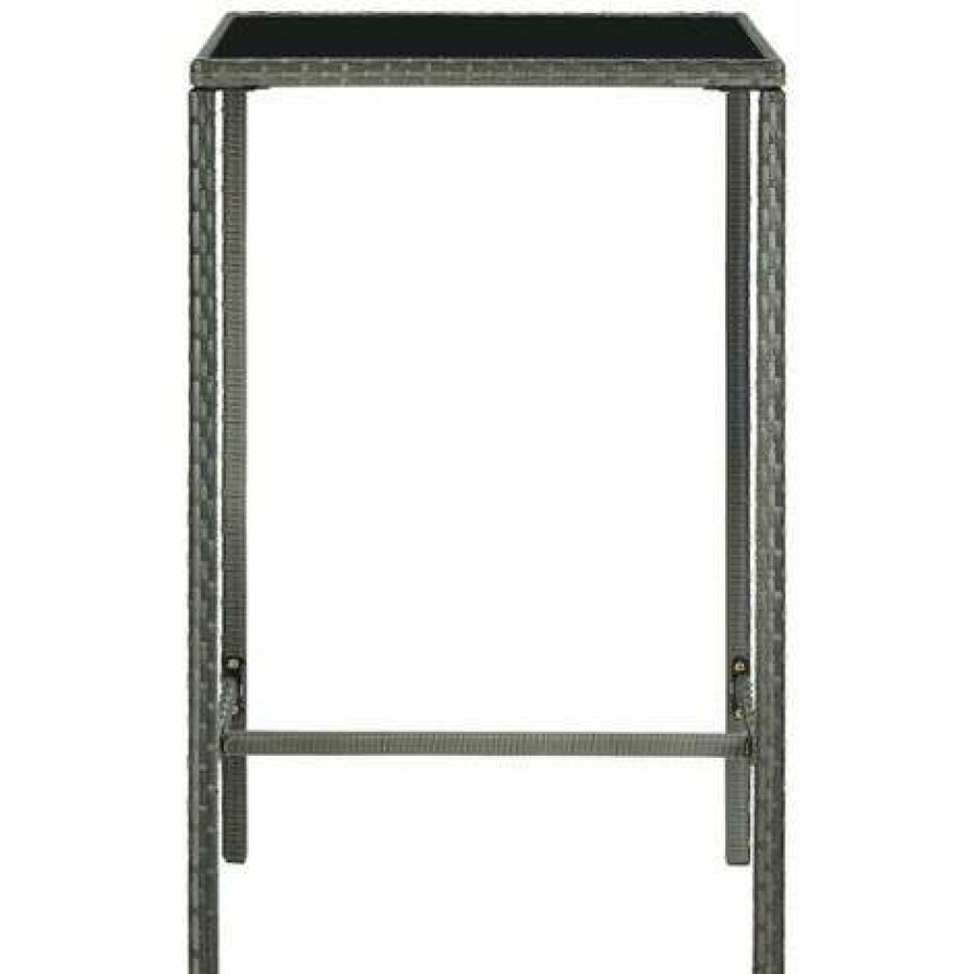 Table Haute Et Bar * | Grosses Soldes Happyshopping Table De Bar De Jardin Gris 70X70X110Cm Resine Tressee Et Verre