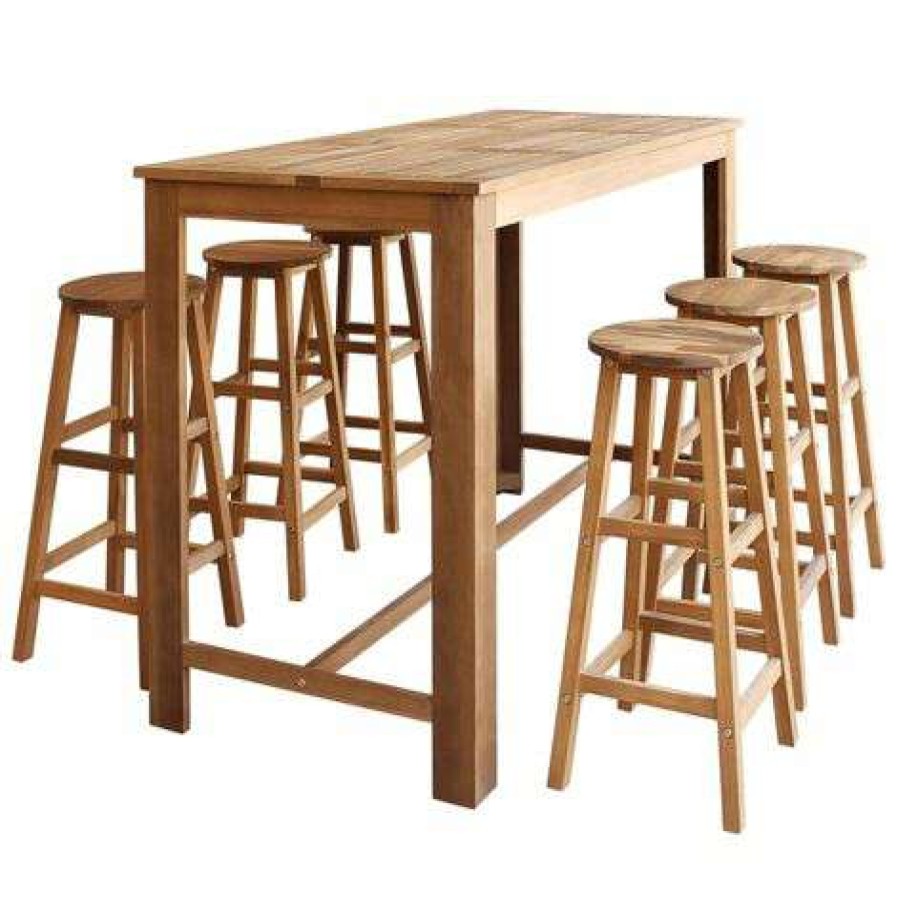 Table Haute Et Bar * | Meilleure Affaire True Deal Table Et Tabourets De Bar 7 Pcs Bois D'Acacia Massif