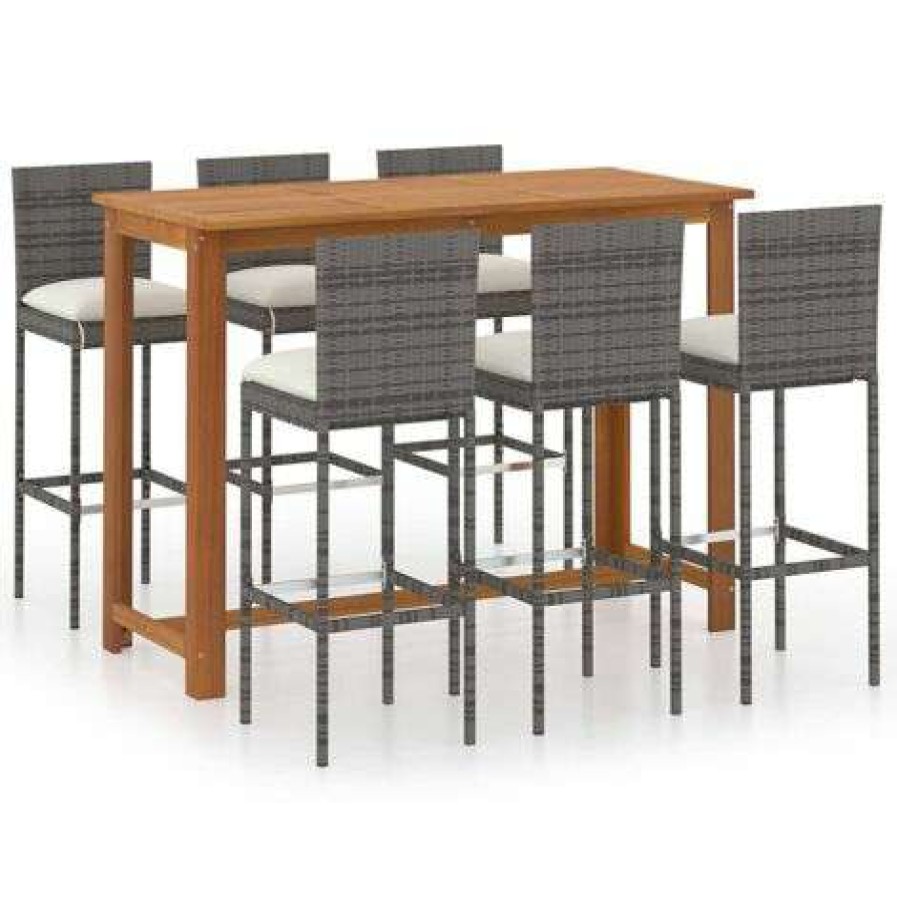 Table Haute Et Bar * | Bon Marche Hommoo Ensemble De Bar De Jardin Avec Coussins 7 Pcs Gris