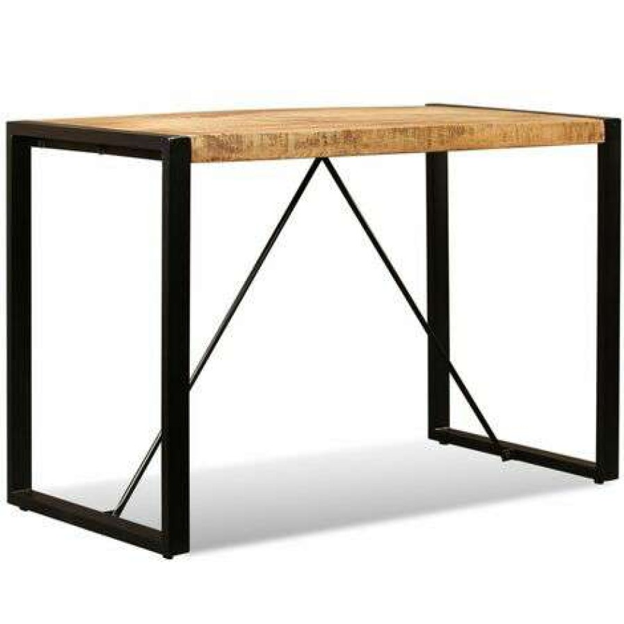 Table Haute Et Bar * | De Gros Nova Table A Manger Style Industriel En Bois Massif De Brun Brut Et De Mangue Noire