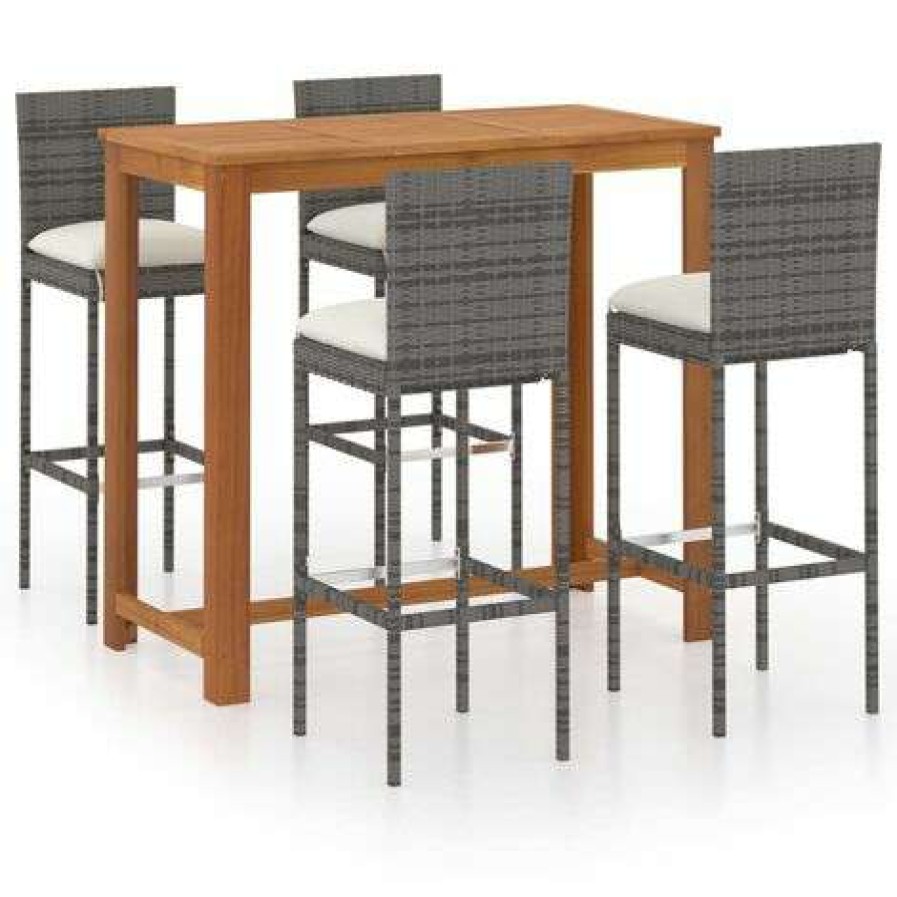 Table Haute Et Bar * | Acheter Hommoo Ensemble De Bar De Jardin Avec Coussins 5 Pcs Gris