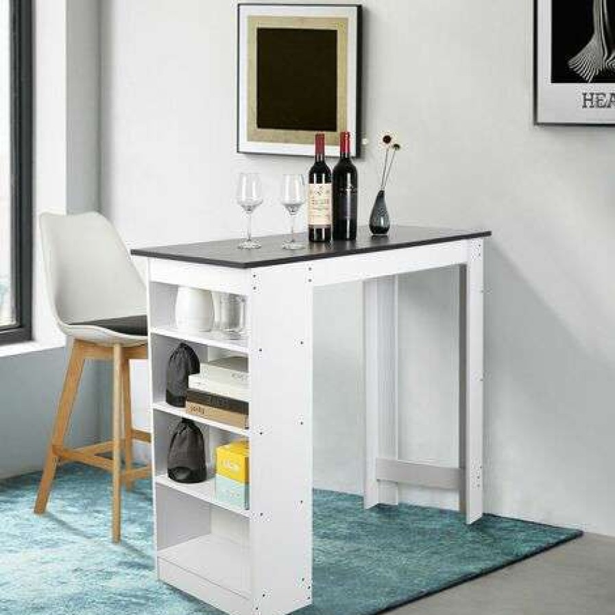 Table Haute Et Bar * | Meilleur Prix Sifree Table Haute Et Bar 115*50*103Cm Blanc/Noir Pour2 A 4 Personnes