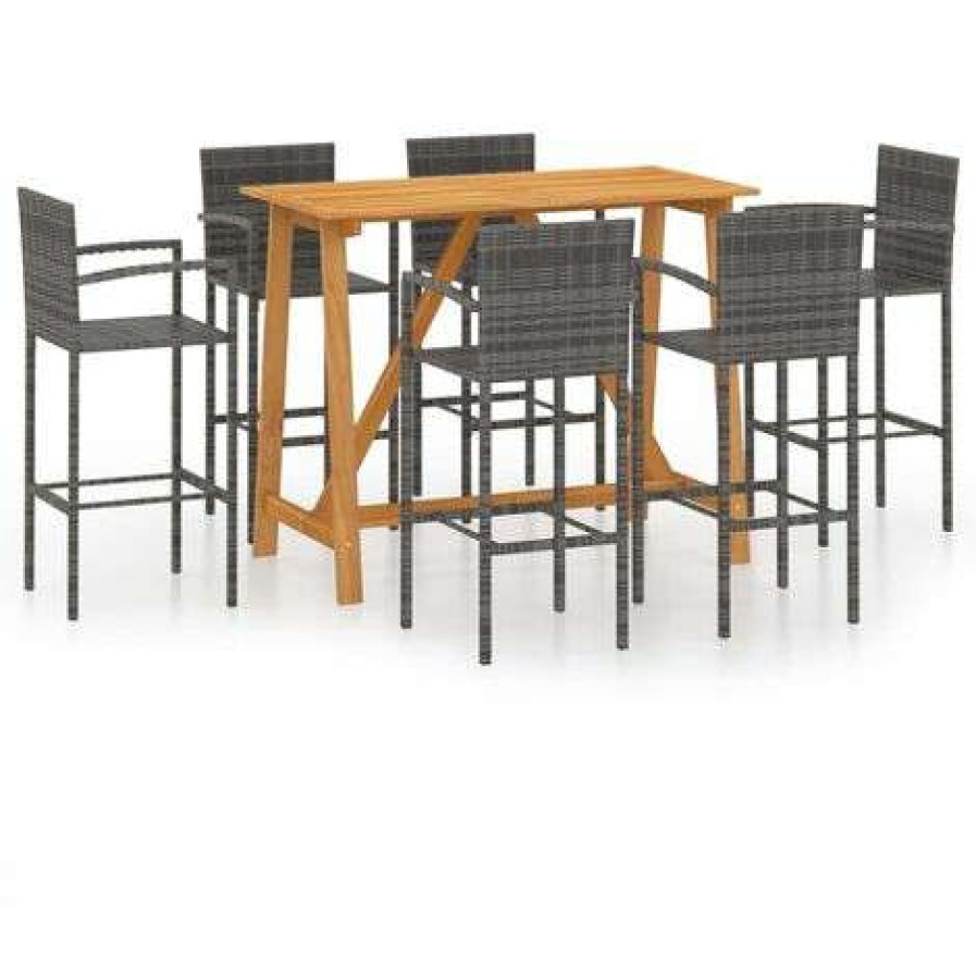 Table Haute Et Bar * | Sortie Topdeal Ensemble De Bar De Jardin 7 Pcs Gris Ff3067973_Fr