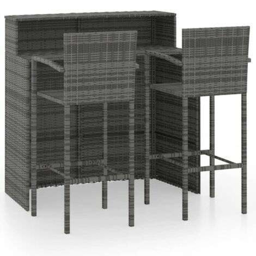 Table Haute Et Bar * | Nouveau Hommoo Ensemble De Bar De Jardin 3 Pcs Gris