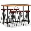 Table Haute Et Bar * | Meilleure Affaire Topdeal Ensemble De Bar 7 Pcs Bois D'Acacia Massif Et Cuir Veritable