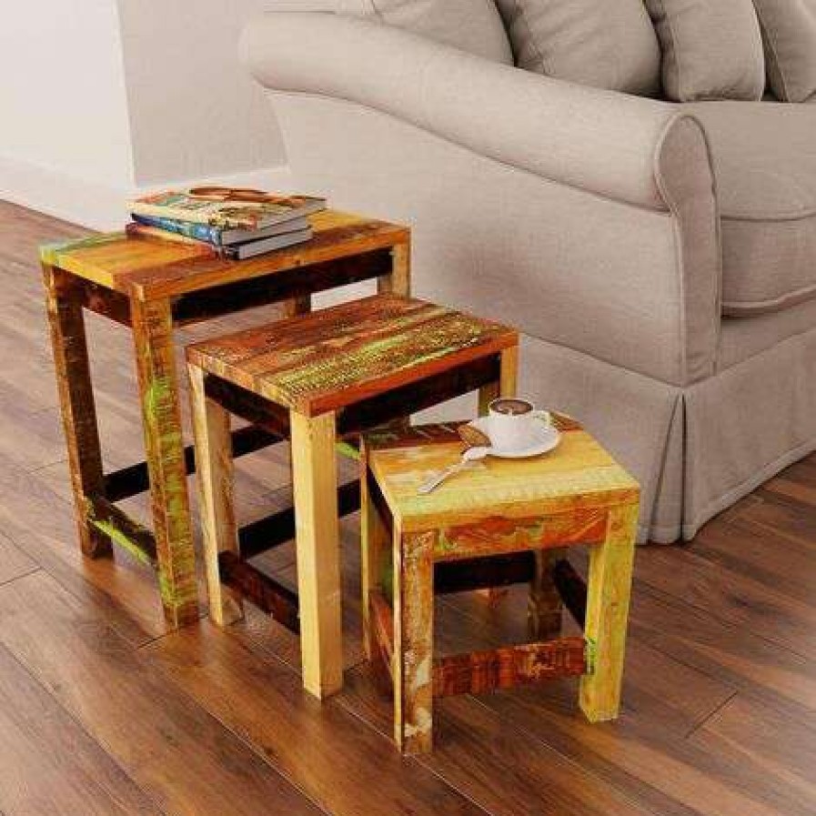 Table Haute Et Bar * | Acheter Nova Des Tables Empilables Definissent 3 Pcs Dans La Recuperation De Bois Vintage