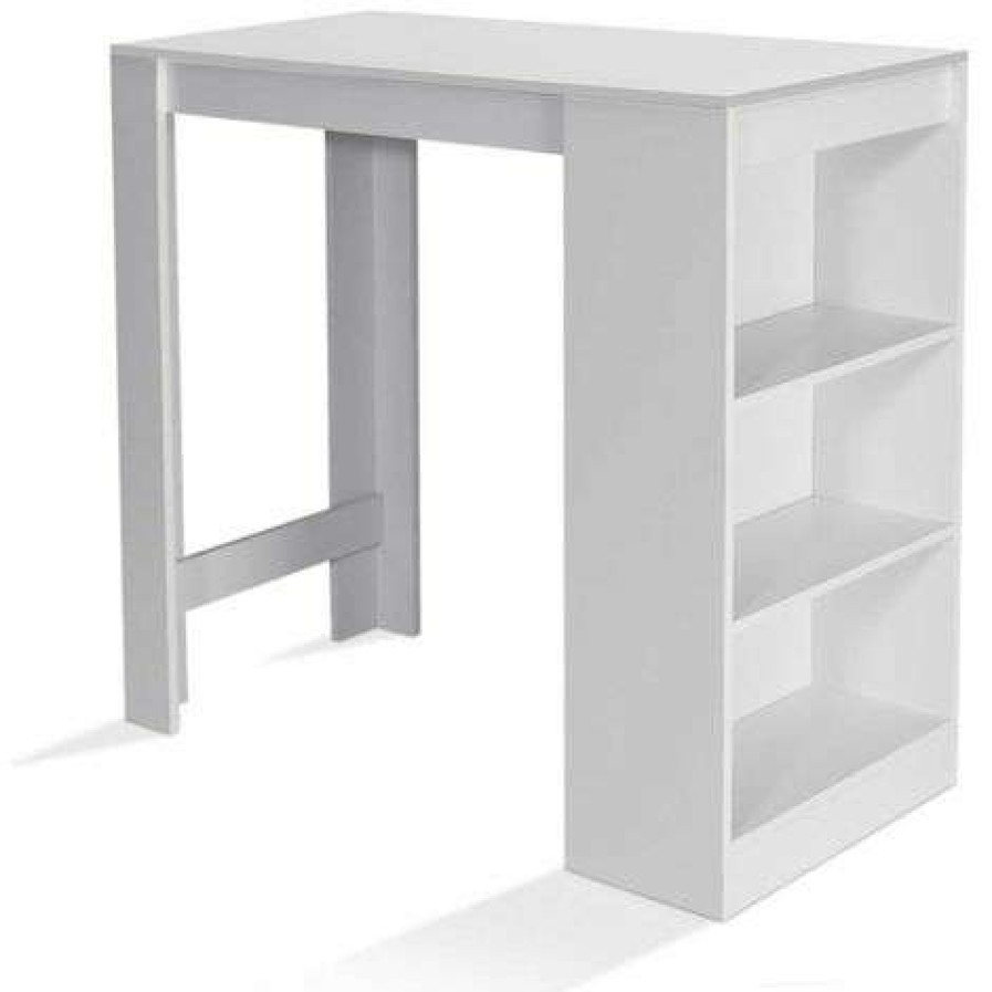 Table Haute Et Bar * | Les Meilleures Critiques De Idmarket Table De Bar Barth 2 A 4 Personnes Bois Blanc Plateau Blanc Blanc