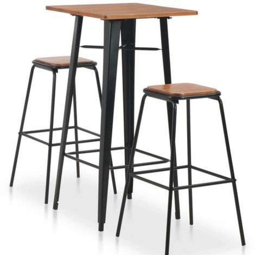 Table Haute Et Bar * | Le Moins Cher Topdeal Mobilier De Bar 3 Pcs Acier Noir Et Marron