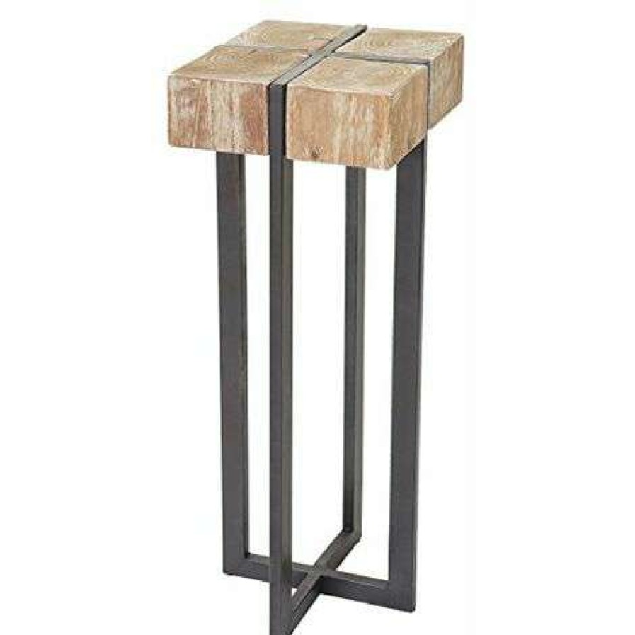 Table Haute Et Bar * | Offres Nova Table Basse Haute En Bois De Pin Solide Texture En Metal