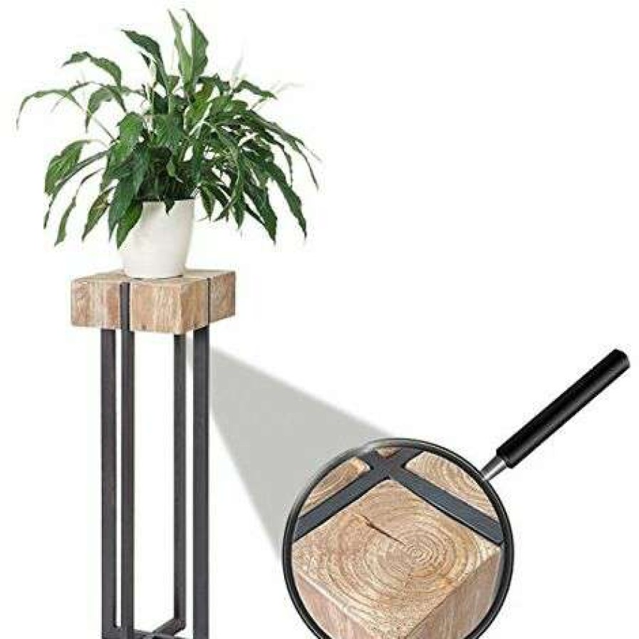 Table Haute Et Bar * | Offres Nova Table Basse Haute En Bois De Pin Solide Texture En Metal