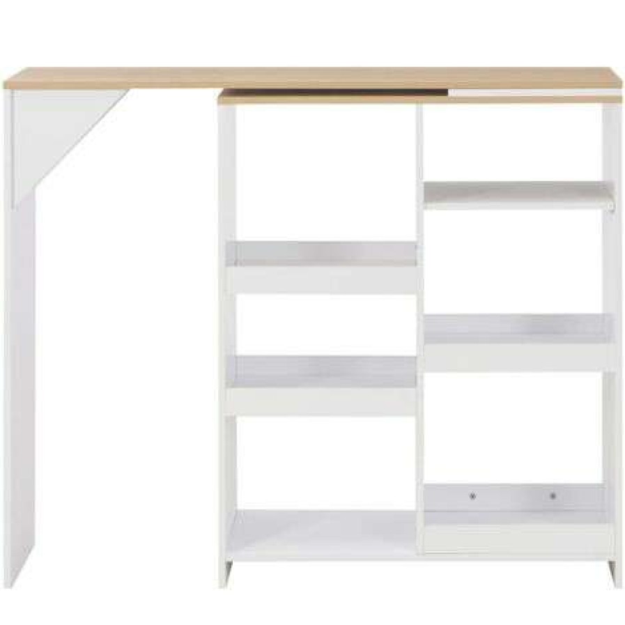 Table Haute Et Bar * | Acheter Youthup Table De Bar Avec Tablette Amovible Blanc 138 X 40 X 120 Cm