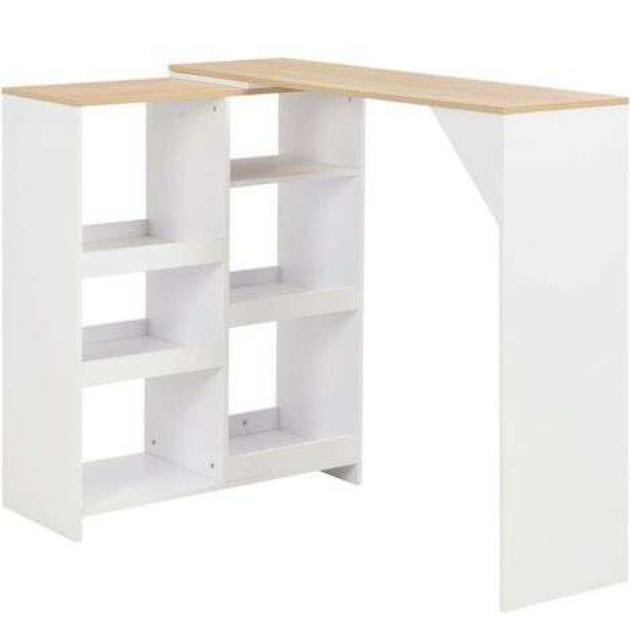 Table Haute Et Bar * | Coupon Supermarket Table De Bar Avec Tablette Amovible 138X40X120 Cm Blanc Et Naturel