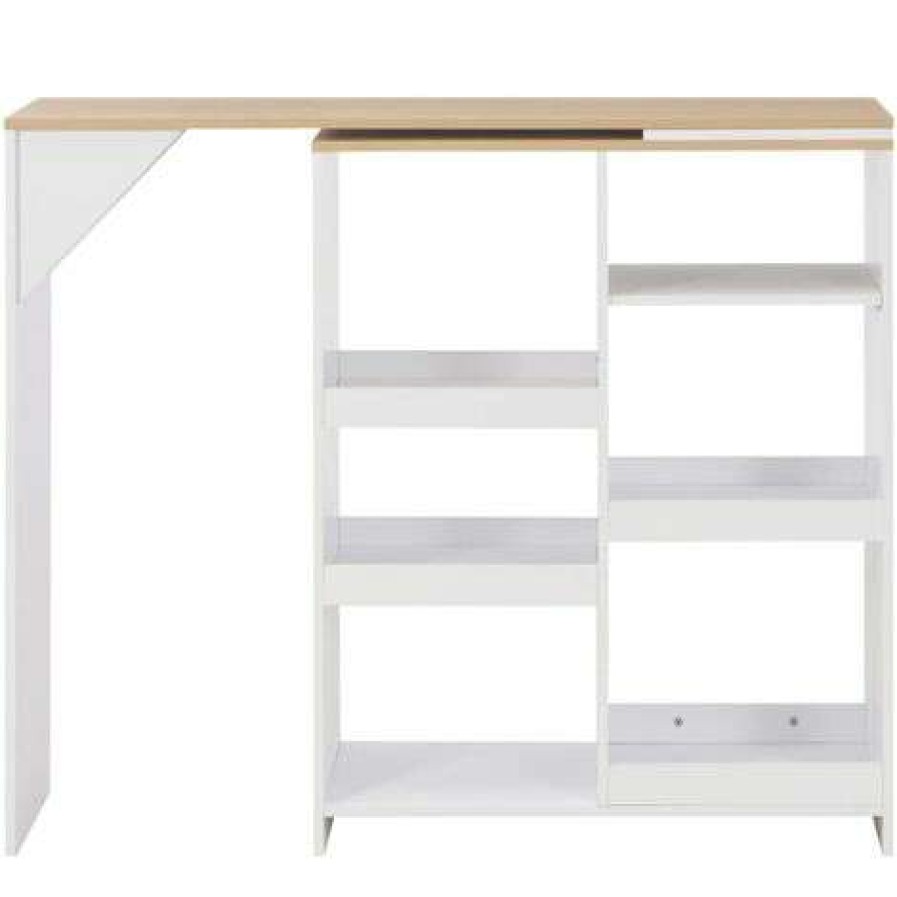 Table Haute Et Bar * | Coupon Supermarket Table De Bar Avec Tablette Amovible 138X40X120 Cm Blanc Et Naturel