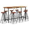 Table Haute Et Bar * | Le Moins Cher Hommoo Ensemble De Bar 9 Pcs Bois De Recuperation Et Cuir Veritable