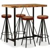 Table Haute Et Bar * | Top 10 Litzee Ensemble De Bar 5 Pcs Bois De Recuperation Cuir Veritable Et Toile #