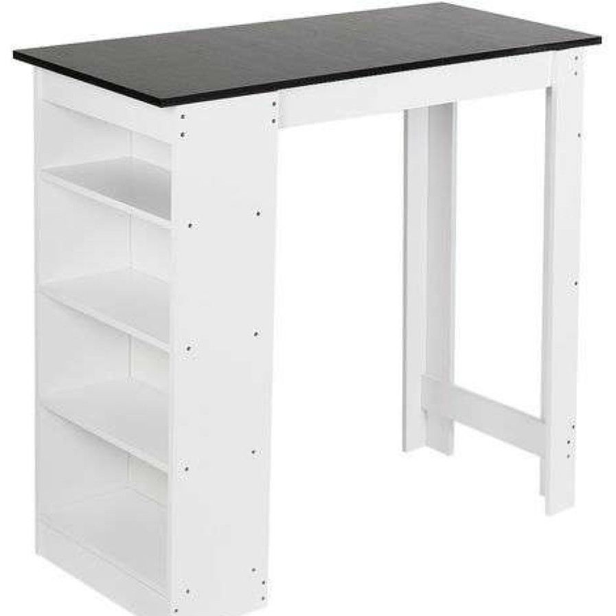 Table Haute Et Bar * | Meilleure Vente Oobest Table De Bar Avec Rangement Table Bistro Haut Avec 4 Etageres Panneaux De Particules 110 X 50 X 103 Cm Blanc + Noir