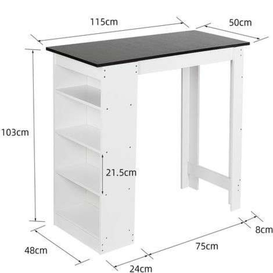 Table Haute Et Bar * | Meilleure Vente Oobest Table De Bar Avec Rangement Table Bistro Haut Avec 4 Etageres Panneaux De Particules 110 X 50 X 103 Cm Blanc + Noir