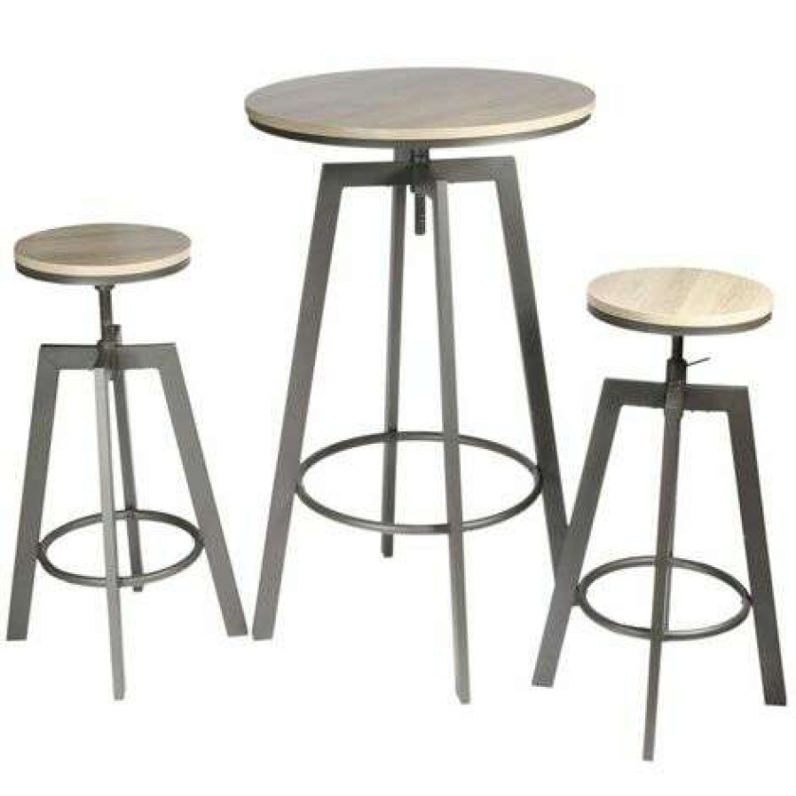 Table Haute Et Bar * | Grosses Soldes Paris Prix Table De Bar & 2 Tabourets Reglables 93Cm Gris