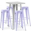 Table Haute Et Bar * | Promo Privatefloor Table De Bar Argentee + X4 Tabourets De Bar En Acier Ensemble Bistrot Stylix Design Industriel Nouvelle Edition Lavande Lavande