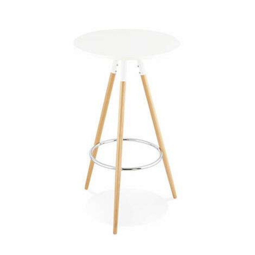 Table Haute Et Bar * | Les Meilleures Critiques De M-S Table De Bar Ronde 65 Cm En Bois Naturel Et Blanc