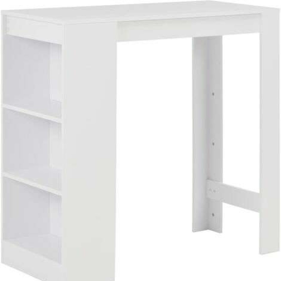 Table Haute Et Bar * | Sortie Happyshopping Table De Bar Avec Etagere Blanc 110X50X103 Cm