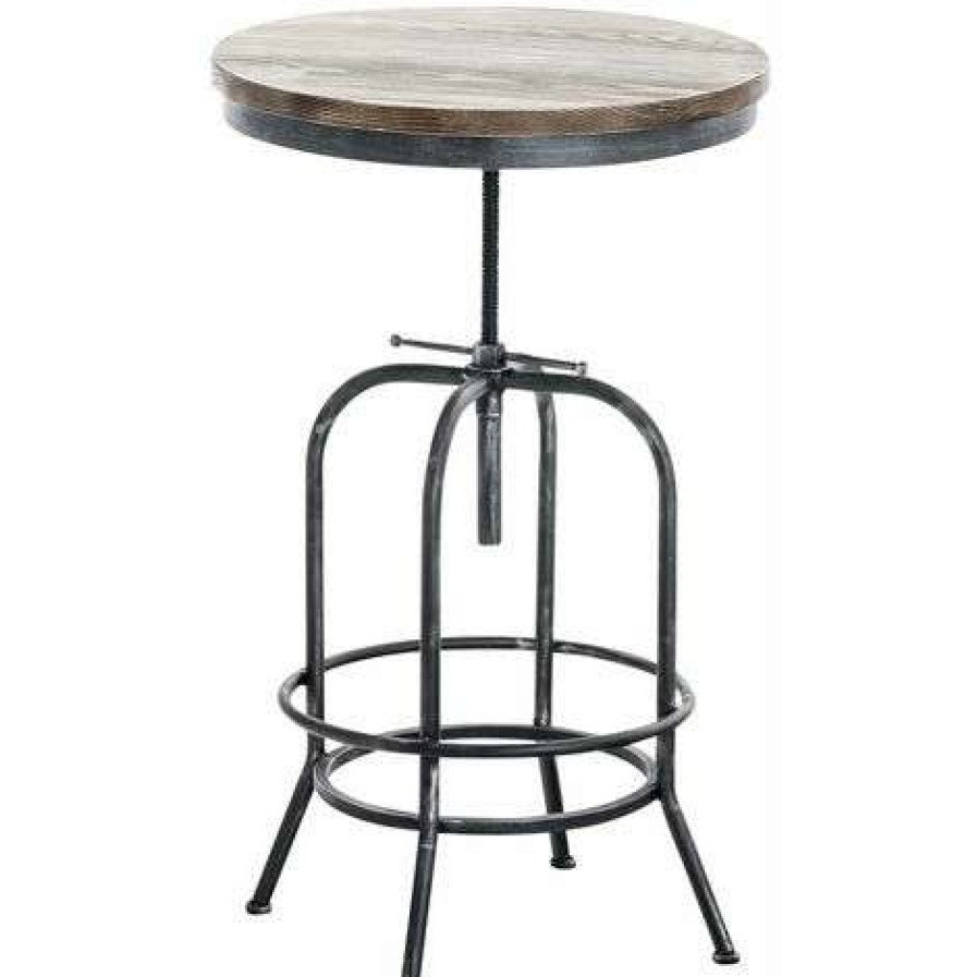 Table Haute Et Bar * | Offres Decoshop26 Table Haute Bistrot Style Industriel Hauteur Reglable Argente Vieilli Argenteer