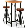 Table Haute Et Bar * | Budget Nova Ensemble De Table De Bar Avec Tabouret En Bois Massif Acacia En Cuir Reel Et Toile Diverses Pieces Ensemble De Bar 3 Pcs Bois D'Acacia Cuir Veritable Et Toile