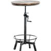 Table Haute Et Bar * | Meilleure Affaire Decoshop26 Table Haute En Bois Massif Et Metal Argente Hauteur Reglable Style Industriel Argenteer