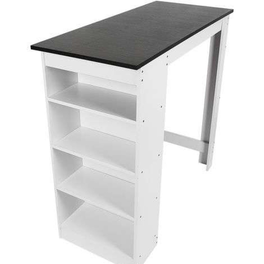 Table Haute Et Bar * | Acheter Dazhom Table Bar De 2 4 Personnes Style Contemporain Blanc + Noir 115*50*103Cm