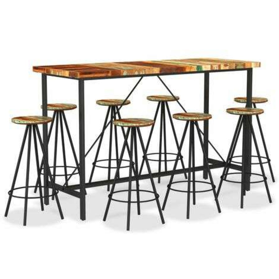 Table Haute Et Bar * | De Gros Topdeal Ensemble De Bar 9 Pcs Bois De Recuperation Massif Ff3053445_Fr