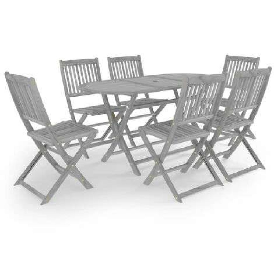 Table Haute Et Bar * | Nouveau True Deal Mobilier A Diner De Jardin 7 Pcs Bois D'Acacia Massif Gris