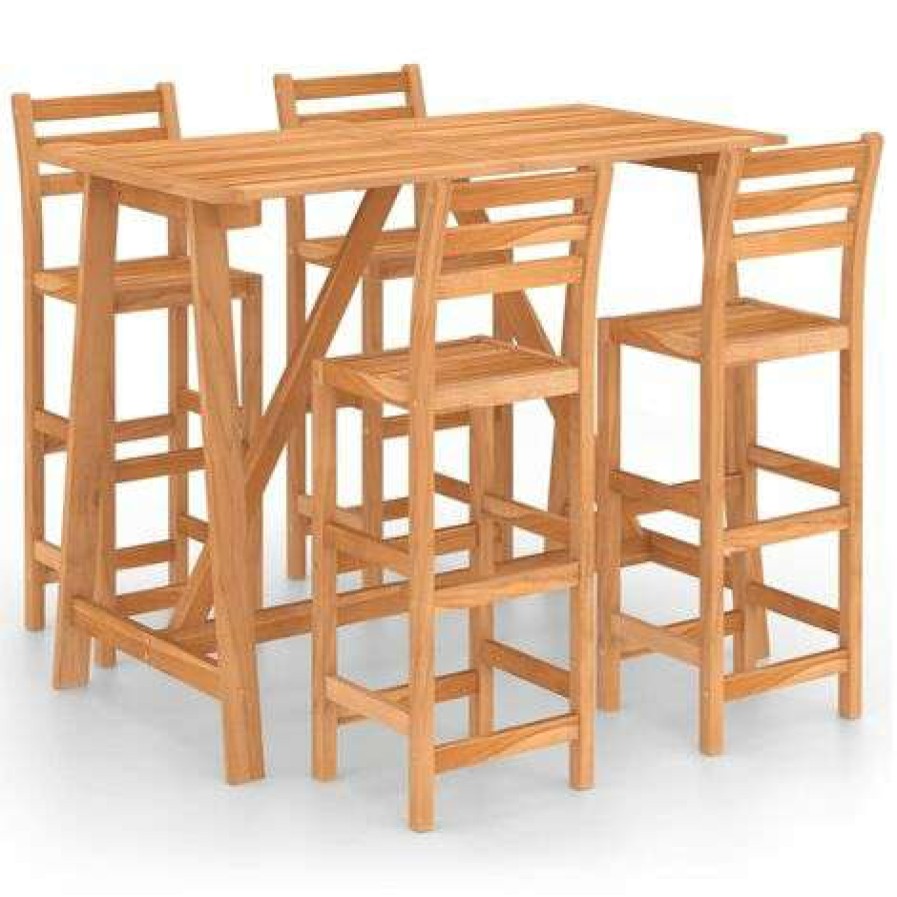 Table Haute Et Bar * | Coupon Inlife Ensemble De Bar D'Exterieur 5 Pcs Bois D'Acacia Massif