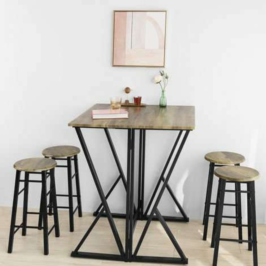 Table Haute Et Bar * | De Gros Set De 1 Table + 4 Chaises Ensemble Table De Bar Bistrot + 4 Tabourets Sobuy Ogt24-N