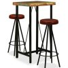 Table Haute Et Bar * | Remise Nova Ensemble De Table De Bar Avec Tabourets En Bois Massif Shesham Et En Cuir Reel Divers Pieces Ensemble De Bar 3 Pcs Bois Massif Recycle Et Cuir Veritable