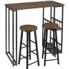 Table Haute Et Bar * | Promo Helloshop26 1 X Table De Bar + 2 X Tabourets De Bar Avec 2 Etageres En Structure Metallique Et Mdf Hetre Fonce Beige