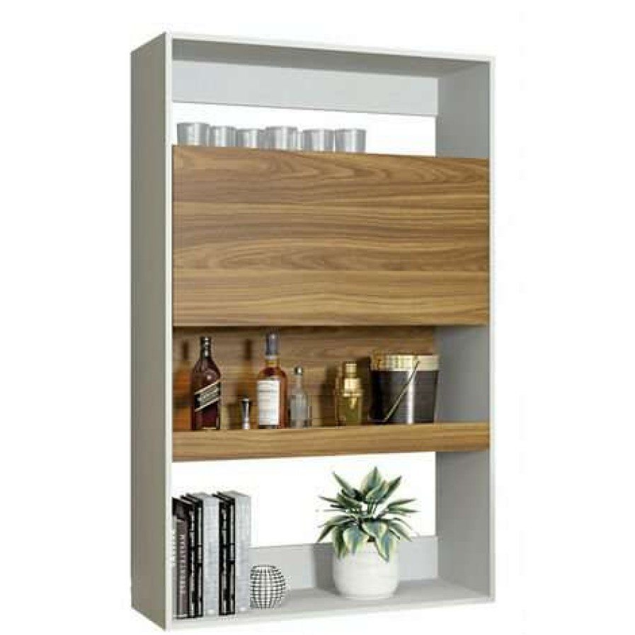 Table Haute Et Bar * | Budget Beaux Meubles Pas Chers Meuble Secretaire Bar Blanc Et Chataignier