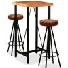 Table Haute Et Bar * | Budget Asupermall Ensemble De Bar 3 Pcs Bois D'Acacia Cuir Veritable Et Toile