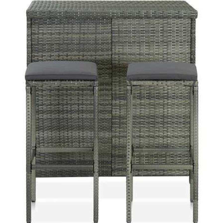 Table Haute Et Bar * | Remise Inlife Ensemble De Bar 3 Pcs Resine Tressee Gris Gris