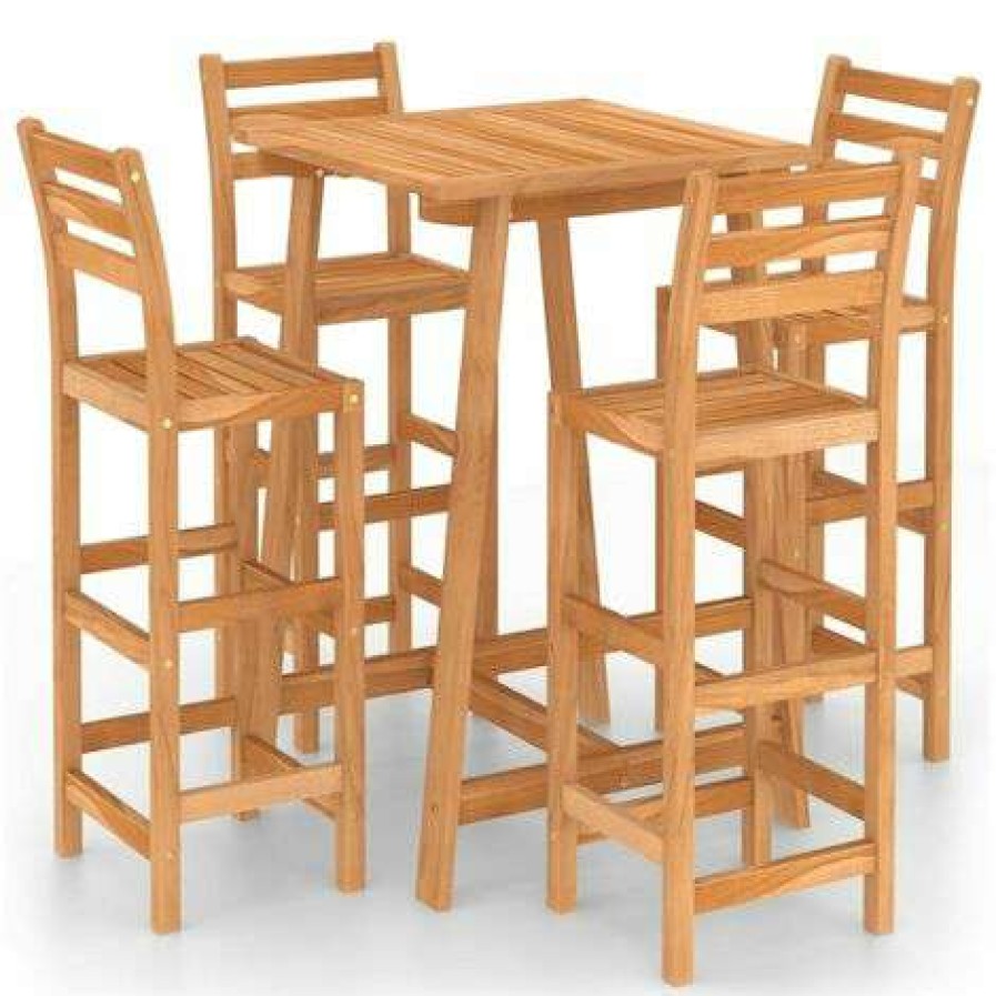 Table Haute Et Bar * | Bon Marche Happyshopping Ensemble De Bar D'Exterieur 5 Pcs Bois D'Acacia Massif